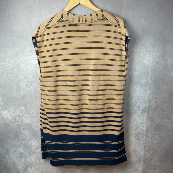 Chico's Cardigan Duster Womens 2 Large Long Line Open Front Sleeveless Tan Blue - Picture 7 of 13